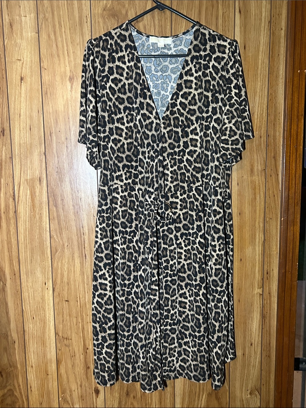 Michael Kors Leopard Print Midi wrap  Dress in Brown and Black